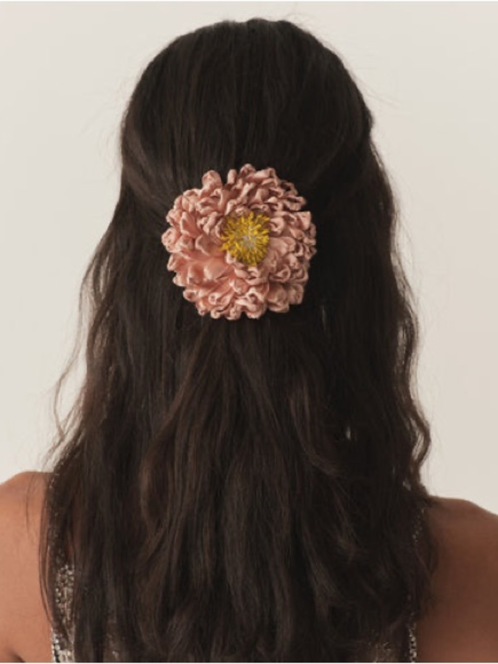 Doen Lisabelle Silk Satin Rosette Flower Barrette Hair Clip Apricot Satin Pink